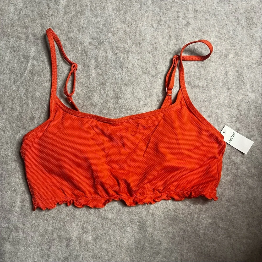 Aerie Scoop‎ Bikini Top Ruffle Medium Padded Orange Swimwear NWT